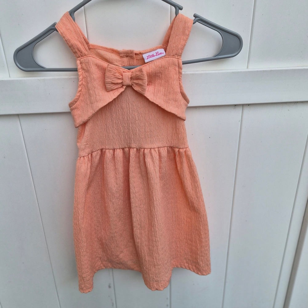 Little Lass Girls Peach Textured Bow Front Sleeveless Dress 4T Boho Cottagecore